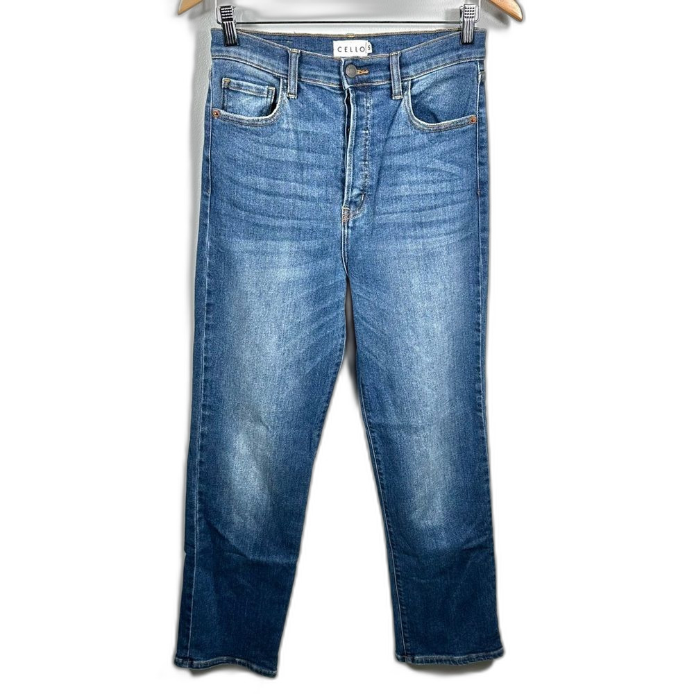 Cello Women's High Rise Straight Leg Blue Jeans Juniors Size 5 Casual Comfy Chic